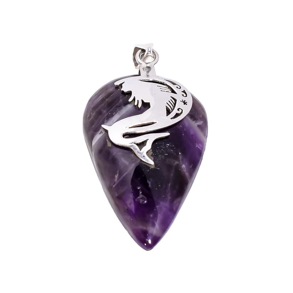 Natural Chevron Amethyst Gemstone Unique Design 925 Sterling Silver Statement Pendant