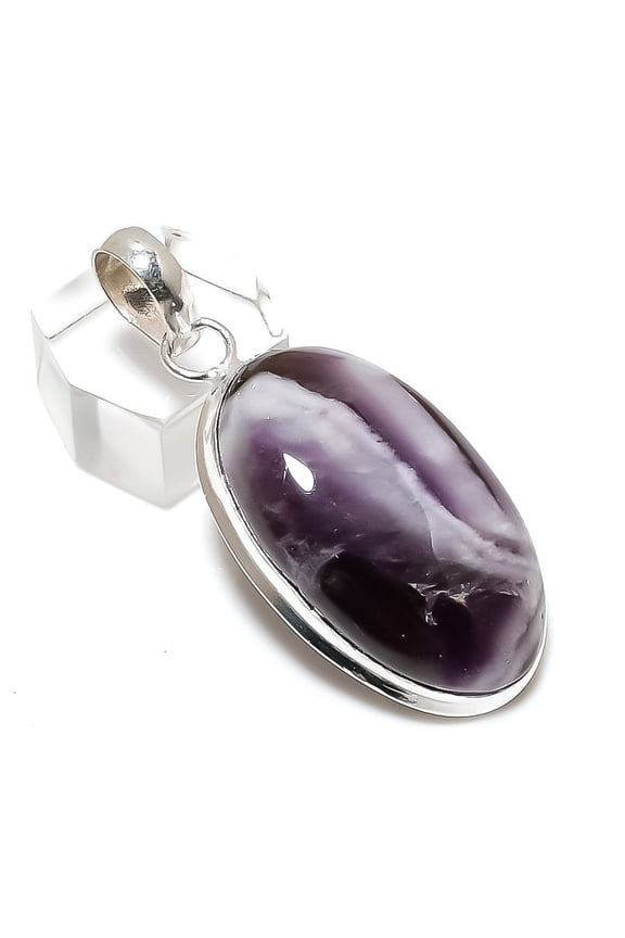 Natural Chevron Amethyst Handmade 925 Sterling Silver Jewelry Pendant 1.97"