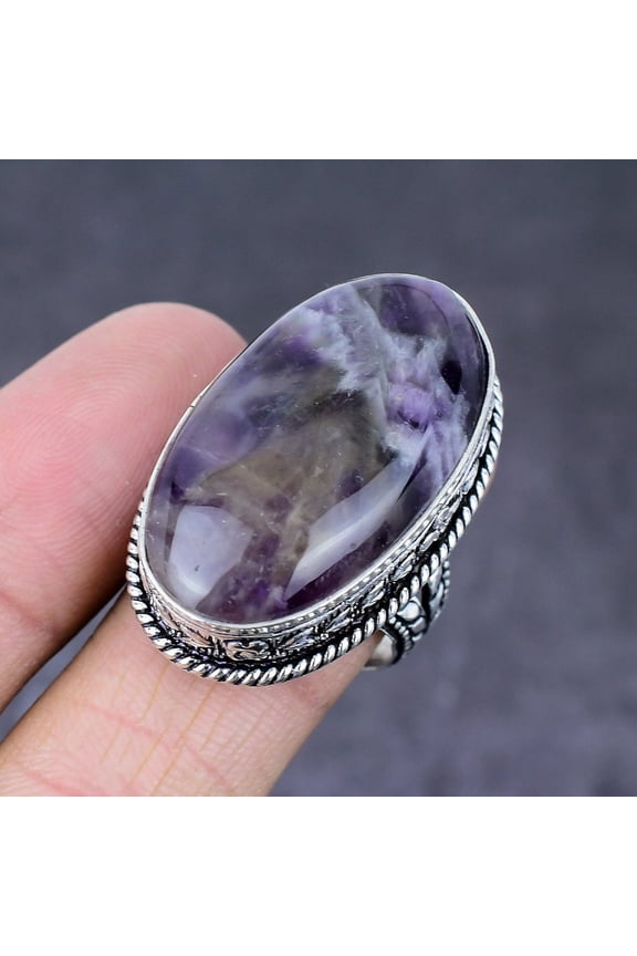 Natural Chevron Amethyst Handmade 925 Sterling Silver Ring Size 9.5