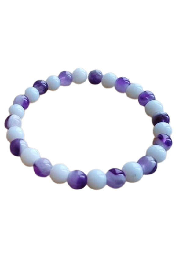 Natural Chevron Amethyst & White Jade 8mm Round Shape Smooth Cut Beads Stretchable Bracelet for Men & Women.