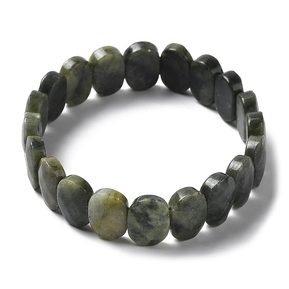 Natural Chinese Southern Jade Beaded Stretch Bracelet Gemstone Jewelry for Women Oval Inner Diameter: 2-1/8 inch(5.4~5.5cm)