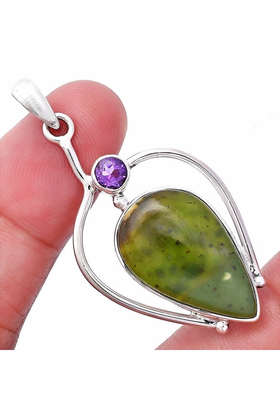 Natural Chrome Chalcedony & Amethyst 925 Sterling Silver Pendant Jewelry P-1250 SDP146689