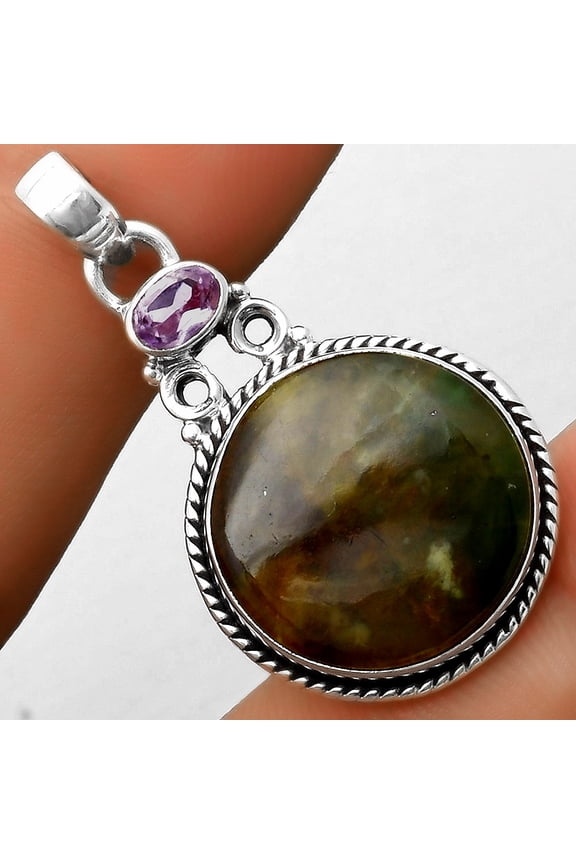 Natural Chrome Chalcedony & Amethyst 925 Sterling Silver Pendant Jewelry P-1282 SDP113087