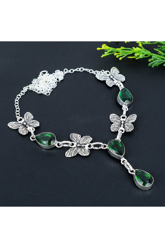 Natural Chrome Diopside Gemstone 925 Sterling Silver Gift Necklace 18"