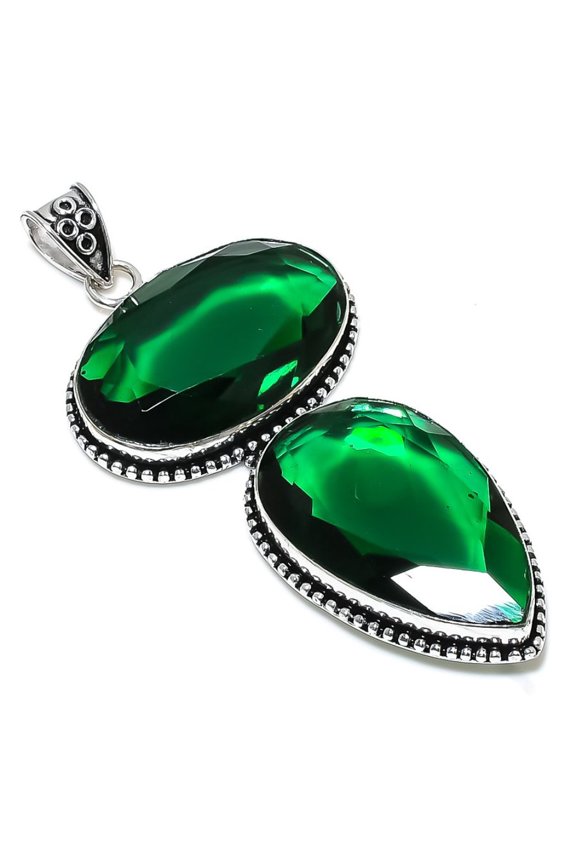 Natural Chrome Diopside Gemstone 925 Sterling Silver Gift Pendant 3.66"