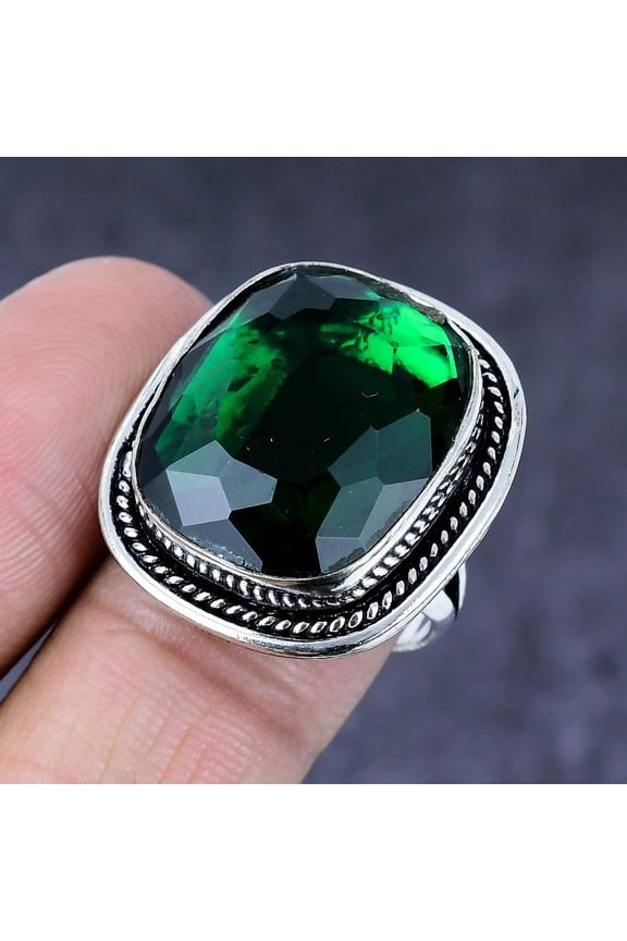 Natural Chrome Diopside Gemstone Handmade 925 Steling Silver Ring Size 8.5