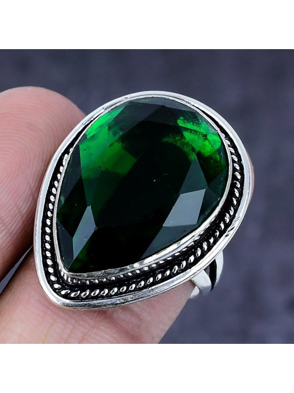 Natural Chrome Diopside Gemstone Handmade 925 Steling Silver Ring Size 8.5