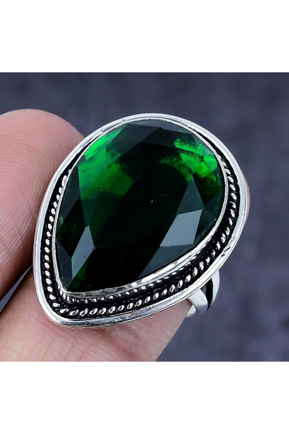 Natural Chrome Diopside Gemstone Handmade 925 Steling Silver Ring Size 8.5