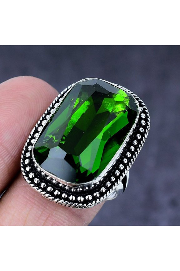 Natural Chrome Diopside Gemstone Handmade 925 Steling Silver Ring Size 8