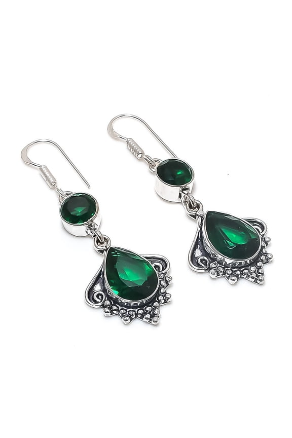 Natural Chrome Diopside Gemstone Handmade 925 Sterling Silver Earring 2.17"