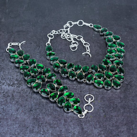 Natural Chrome Diopside Gemstone Handmade 925 Sterling Silver Jewelry Set