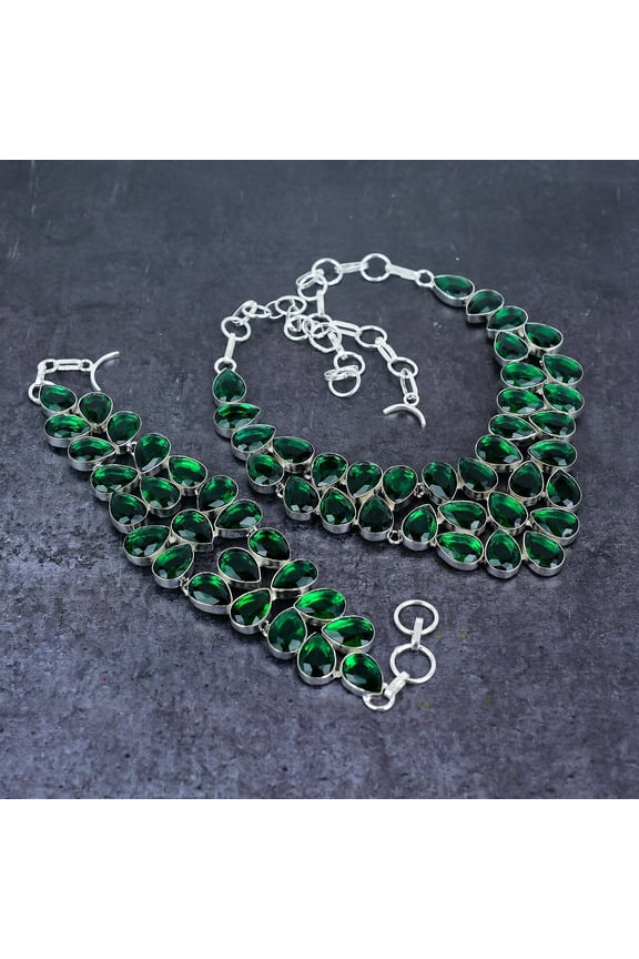 Natural Chrome Diopside Gemstone Handmade 925 Sterling Silver Jewelry Set