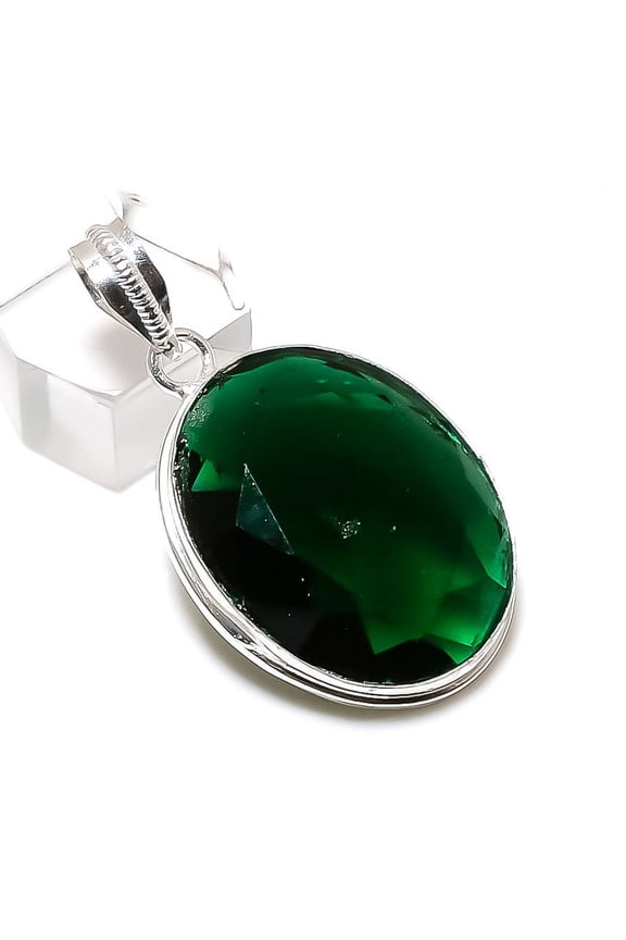 Natural Chrome Diopside Gemstone Handmade 925 Sterling Silver Pendant 1.81"
