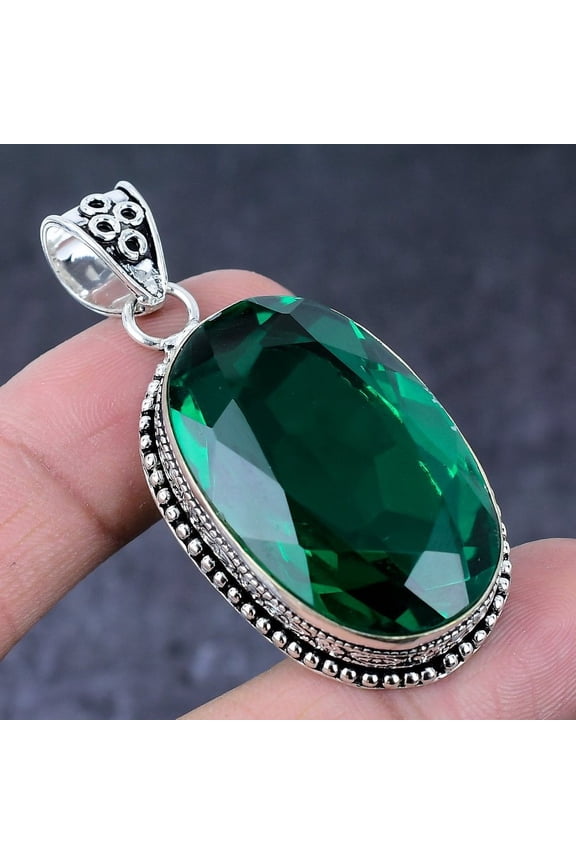 Natural Chrome Diopside Gemstone Handmade 925 Sterling Silver Pendant 2.21"