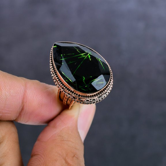 Natural Chrome Diopside Gemstone Handmade Copper Jewelry Ring Size 7