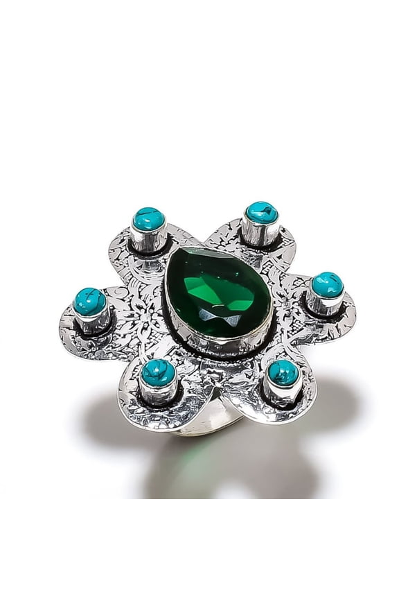 Natural Chrome Diopside,Turquoise Gemstone 925 Sterling Silver Ring Size 10
