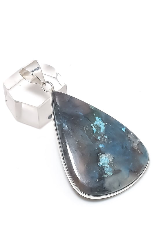 Natural Chrysocolla Gemstone 925 Sterling Silver Jewelry Pendant 2.21"