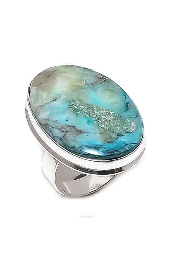 Natural Chrysocolla Gemstone 925 Sterling Silver Jewelry Ring Size 9