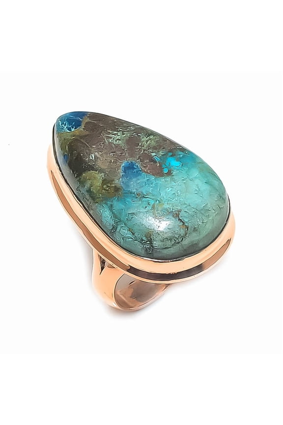 Natural Chrysocolla Gemstone Handmade Copper Jewelry Ring Size 9