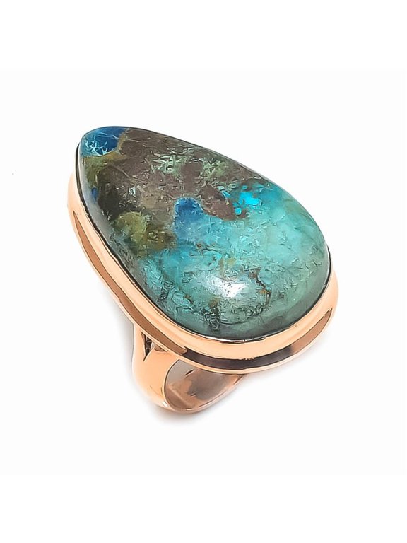 Natural Chrysocolla Gemstone Handmade Copper Jewelry Ring Size 9