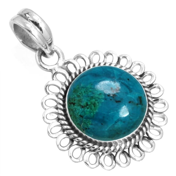 Natural Chrysocolla Pendant 925 Sterling Silver Handmade Jewelry
