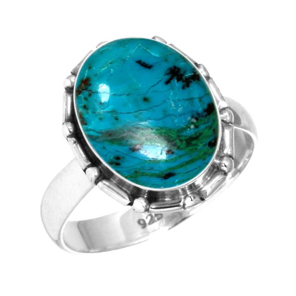 Natural Chrysocolla Ring 925 Sterling Silver Handmade Jewelry