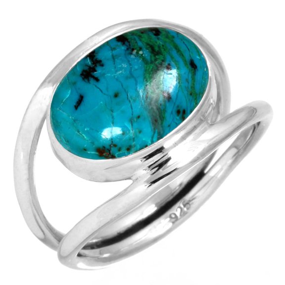 Natural Chrysocolla Ring 925 Sterling Silver Handmade Jewelry