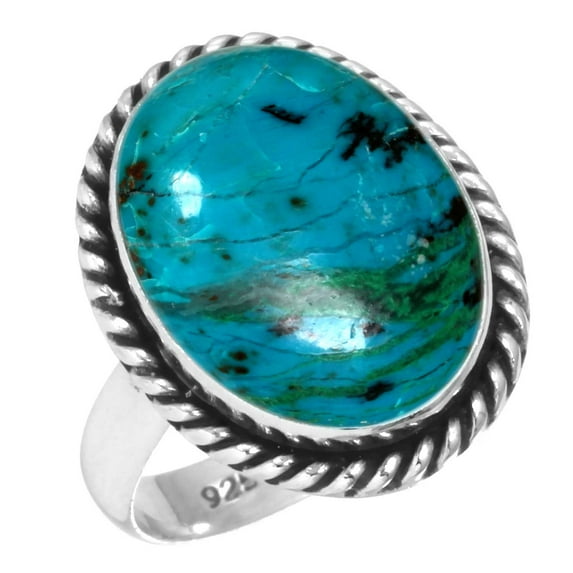 Natural Chrysocolla Ring 925 Sterling Silver Handmade Jewelry