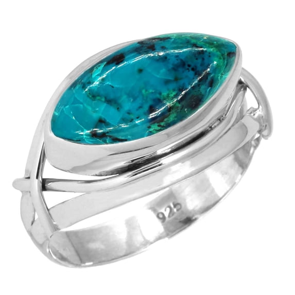 Natural Chrysocolla Ring 925 Sterling Silver Handmade Jewelry