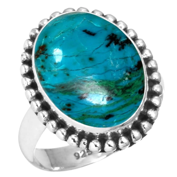 Natural Chrysocolla Ring 925 Sterling Silver Handmade Jewelry