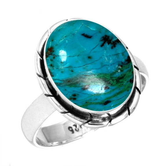Natural Chrysocolla Ring 925 Sterling Silver Handmade Jewelry