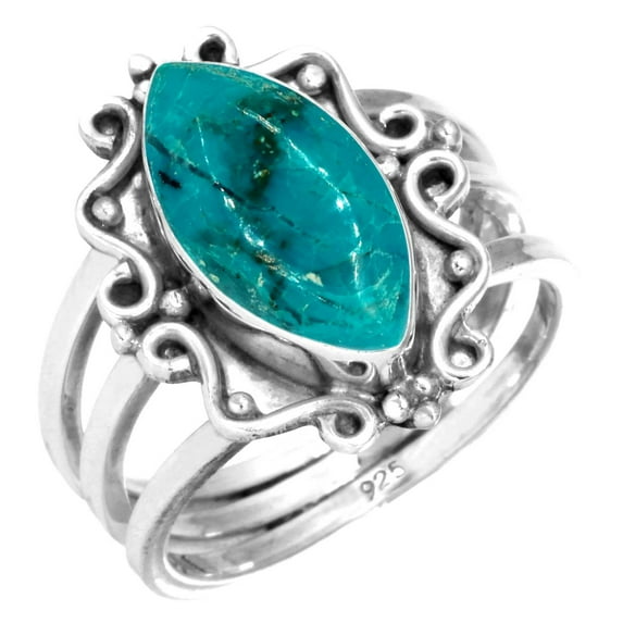 Natural Chrysocolla Ring 925 Sterling Silver Handmade Jewelry