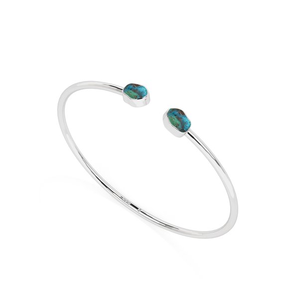 Natural Chrysocolla Rough Shape Twister Bangle Bracelet in Sterling Silver for Women, Special Birthstone Jewelry for Her Birthday, Wedding Anniversary, Christmas, Mothers Day