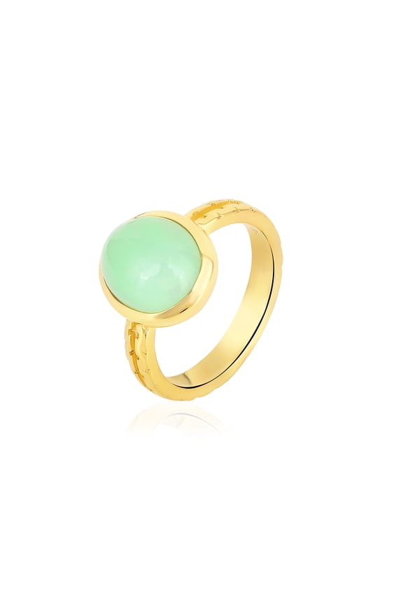 Natural Chrysoprase Cabochon Solitaire Ring for Women in 925 Sterling Silver with Yellow Gold Plating  Handcrafted Gemstone Jewelry Gift (US Size 11)