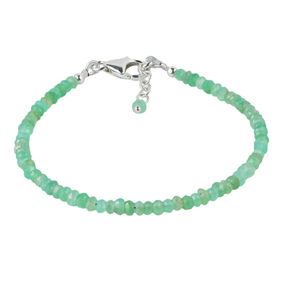 Natural Chrysoprase Chalcedony Lucky Green Stone .925 Silver Bracelet