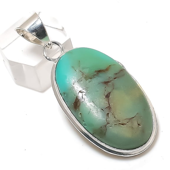 Natural Chrysoprase Gemstone 925 Sterling Silver Jewelry Pendant 2.05"