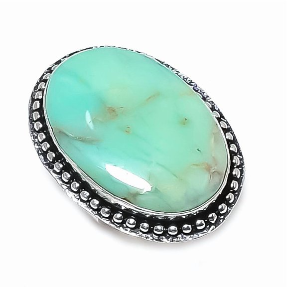 Natural Chrysoprase Gemstone 925 Sterling Silver Jewelry Ring Size 7