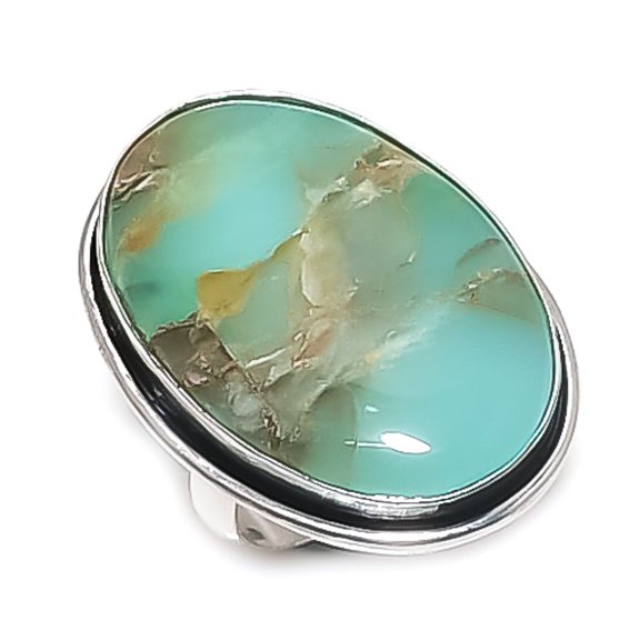 Natural Chrysoprase Gemstone 925 Sterling Silver Jewelry Ring Size 8