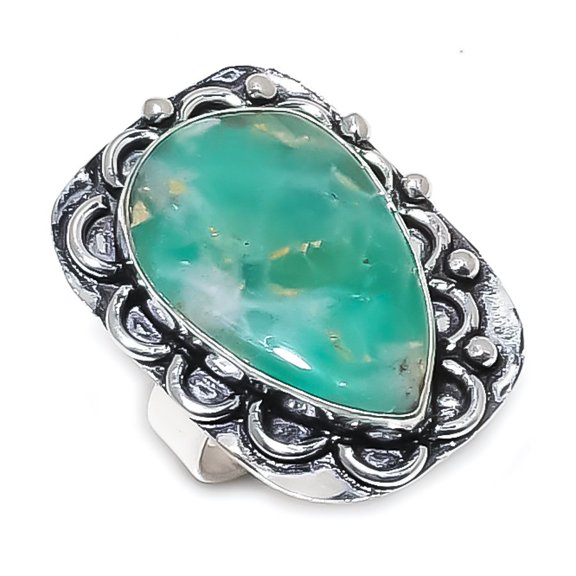 Natural Chrysoprase Gemstone 925 Sterling Silver Jewelry Ring Size 8