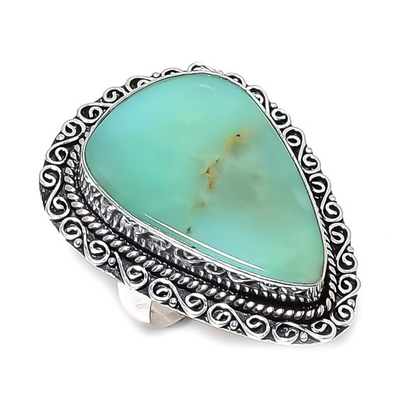 Natural Chrysoprase Gemstone 925 Sterling Silver Jewelry Ring Size 9