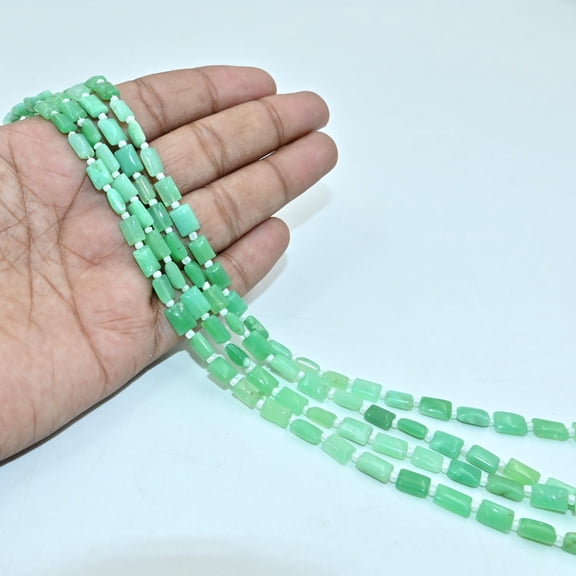 Natural Chrysoprase Smooth Rectangle Beads  Green Gemstone Beads for Jewelry Making, Plain Chrysoprase Beads, Wholesale Strand