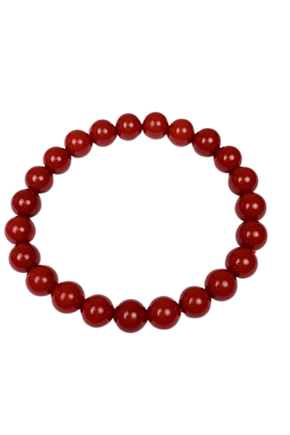 Natural Cinnabar 8mm Round Shape Smooth Cut Beads Stretchable Bracelet For Men & Women. Unisex Bracelet