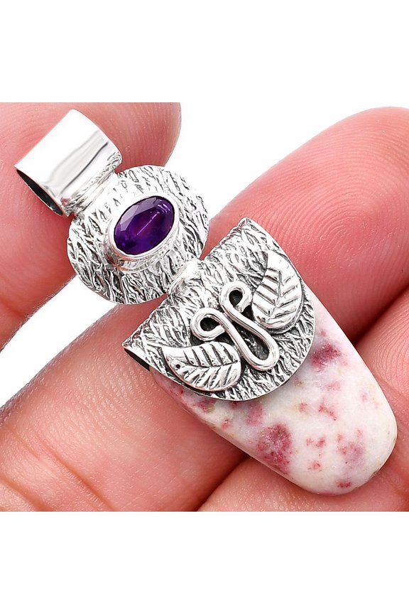 Natural Cinnabar & Amethyst 925 Sterling Silver Pendant Jewelry P-1545 SDP144531