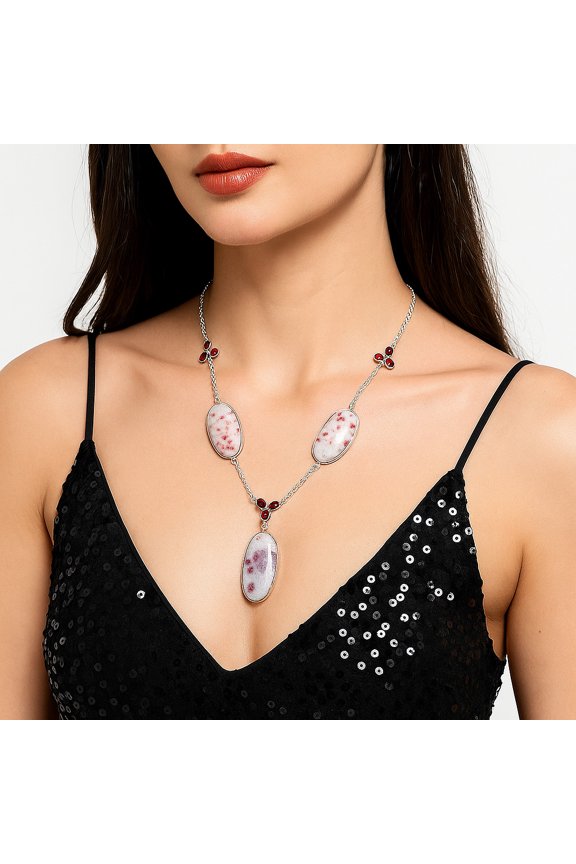 Natural Cinnabar & Garnet 925 Sterling Silver Necklace Jewelry N-1021 SDN1783