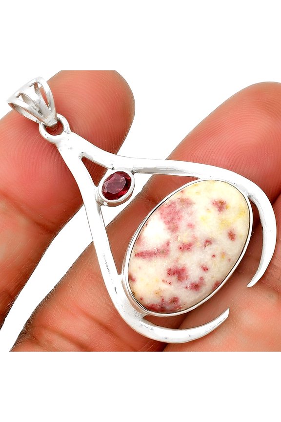 Natural Cinnabar & Garnet 925 Sterling Silver Pendant Jewelry P-1057 SDP134010