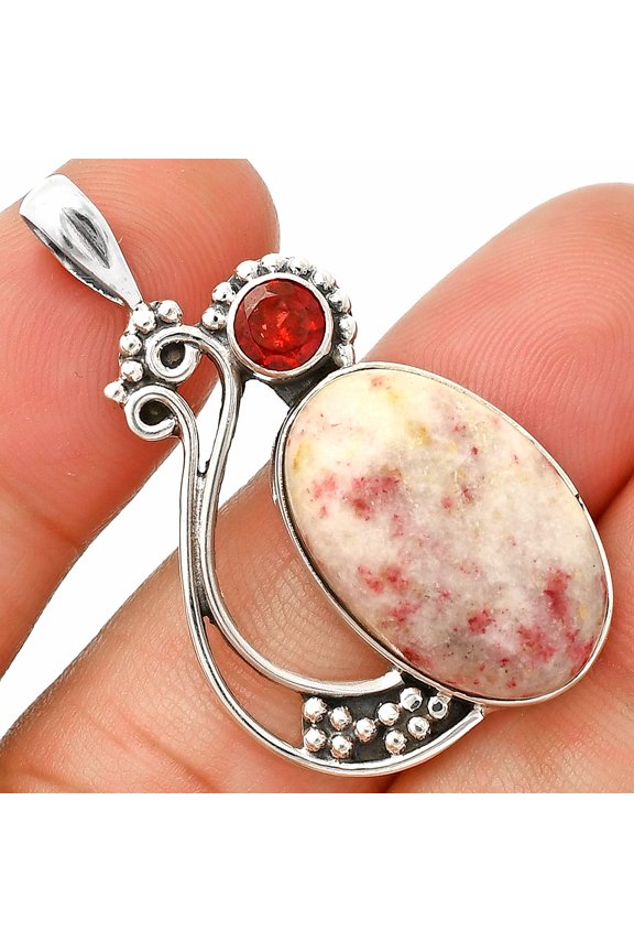 Natural Cinnabar & Garnet 925 Sterling Silver Pendant Jewelry P-1573 SDP148764