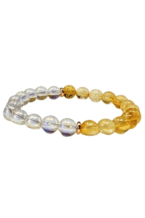 Natural Citrine & Angel Aura Quartz 8mm Round Shape Smooth Cut Beads Stretchable Bracelet for Men & Women.