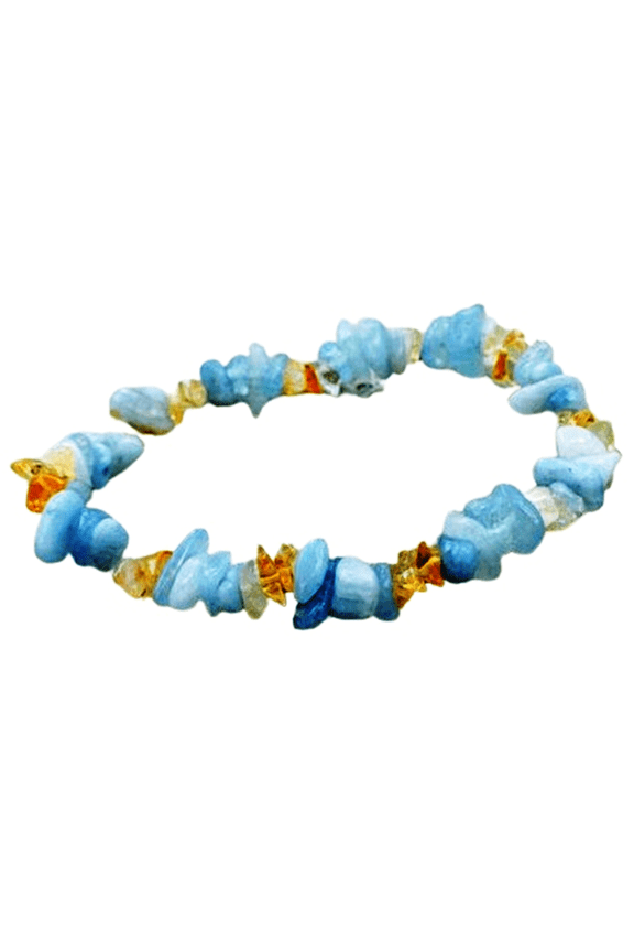 Natural Citrine & Aquamarine 4-8mm Nugget Chips Shape Smooth Cut Beads Stretchable Bracelet for Men & Women.