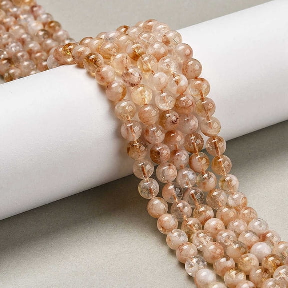 Natural Citrine Beads Strands White Quartz Matrix Gemstone Round 6.5~7mm Hole: 0.7mm about 59pcs/strand 15.28''(38.8cm)