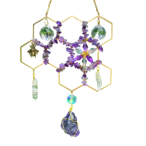 Natural Citrine Beehive Suncatcher, Boho Style Window Hanging Decor, Healing Crystal Ornament for Home Indoor Layout, Wall Decoration and Leisure Atmosphere
